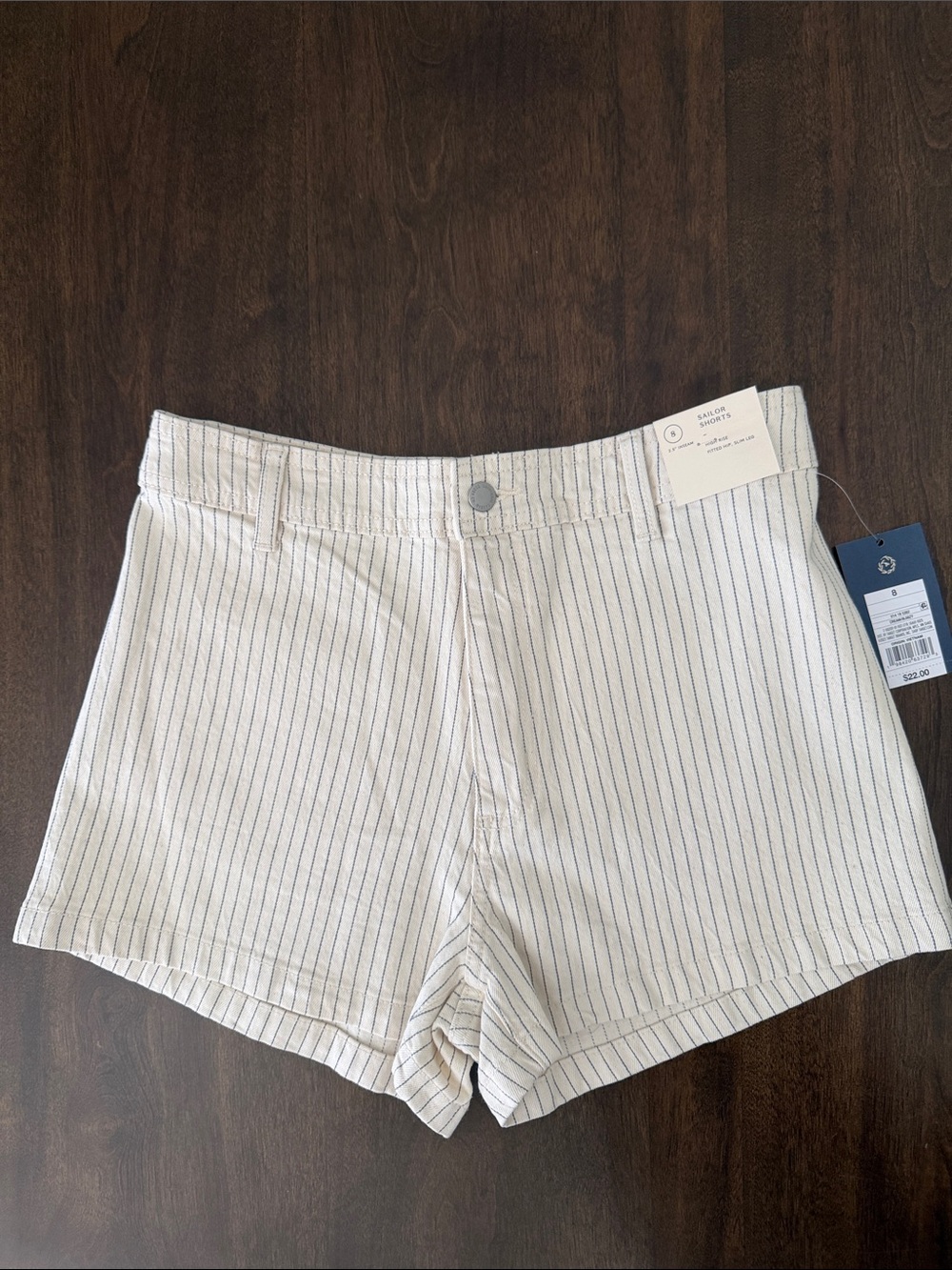 NWT Universal Thread Cream with Navy High-Waist Pinstripe Shorts 8